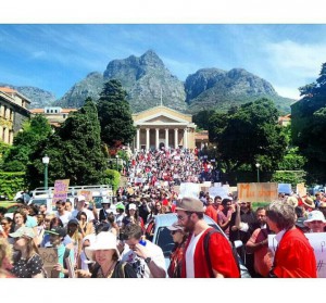 Students protesting outside Jameson Hall at the University of Cape Town      Photograph by: Renata Bossi 